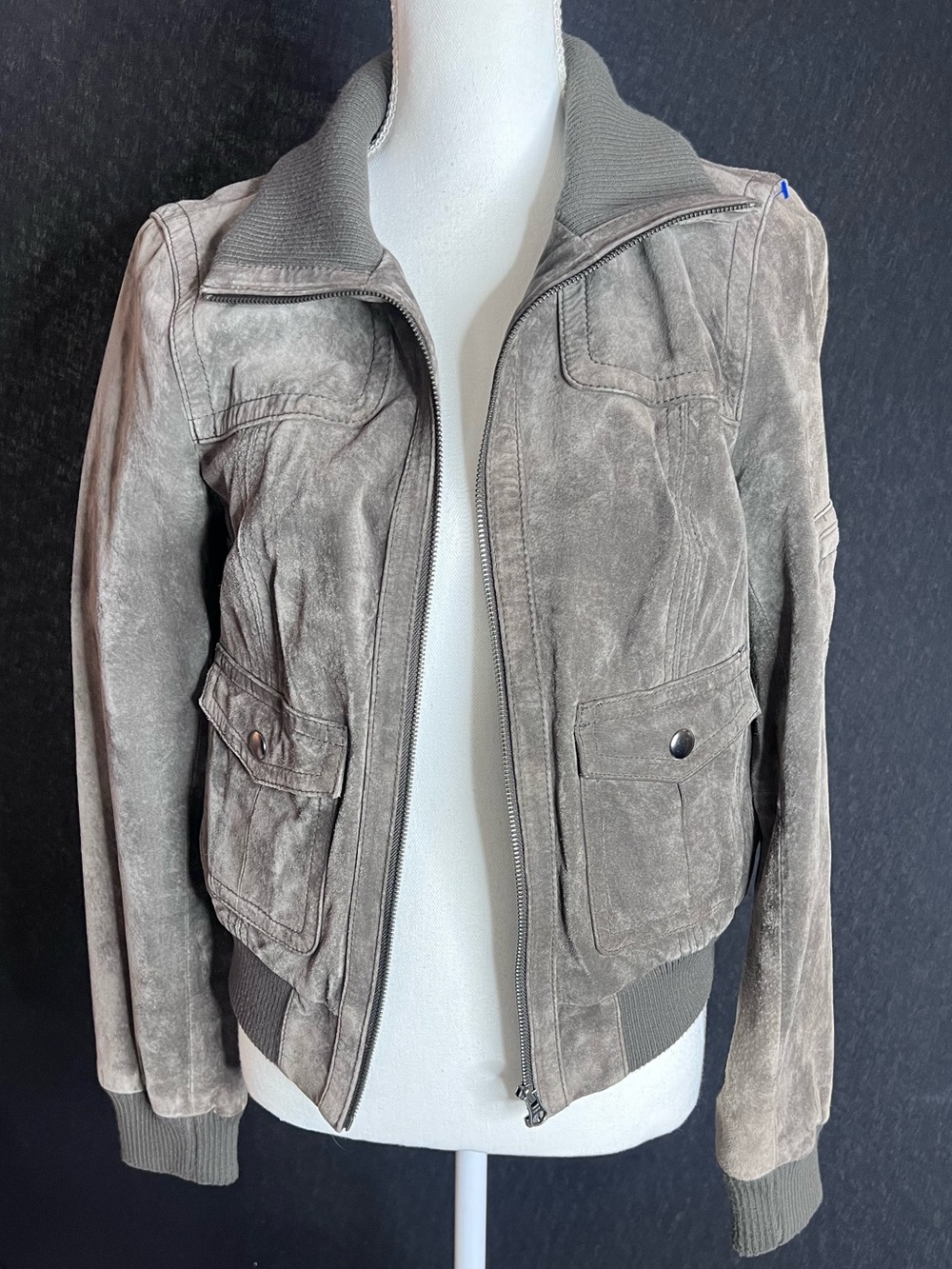 LOFT Taupe Gray Suede Bomber Jacket